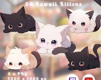 5x Kawaii Kittens | Best Friends | Vtuber Pets | Cute Cats | Anime | PNGtuber Assets | Digital Download | Stream Overlay Decoration