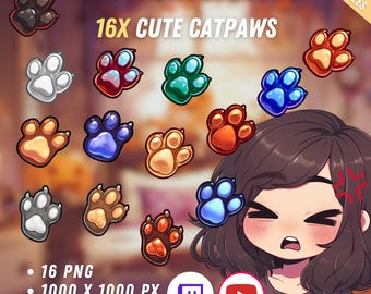 Bundle of Throwable Cute Cat Paws Assets 16x | Transparent | Kawaii | 2D Digital Assets | Digital Download | Stream Decoration