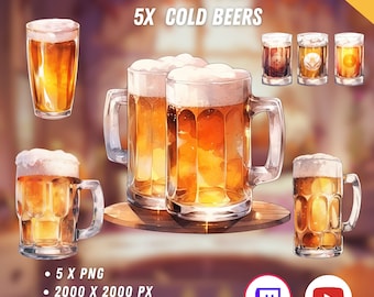 5x Vtuber Cold Beers | Refreshing Shot Glasses  | Vtuber Assets | Anime | PNGtuber Assets | Digital Download | Stream Overlay Decoration