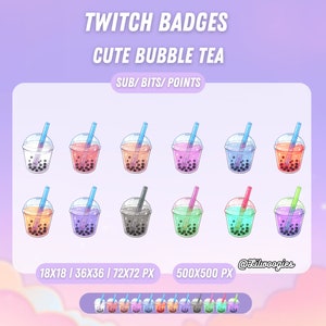 Lindas insignias secundarias de Bubble Tea, insignias de bits de Twitch, insignias secundarias para Twitch, insignias de suscripción de Twitch, insignias de puntos, insignias de transmisión en vivo
