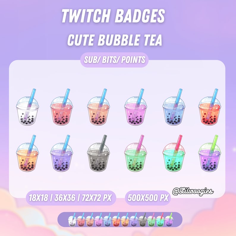 Cute Bubble Tea Sub Badges, Twitch Bit Badges, Sub Badges for Twitch ...