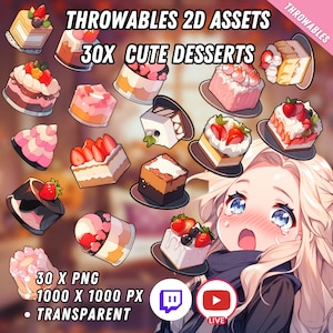 Bundle of Throwable Cute Desserts Assets 30x | Transparent | Kawaii | 2D Digital Assets | Digital Download | Stream Decoration