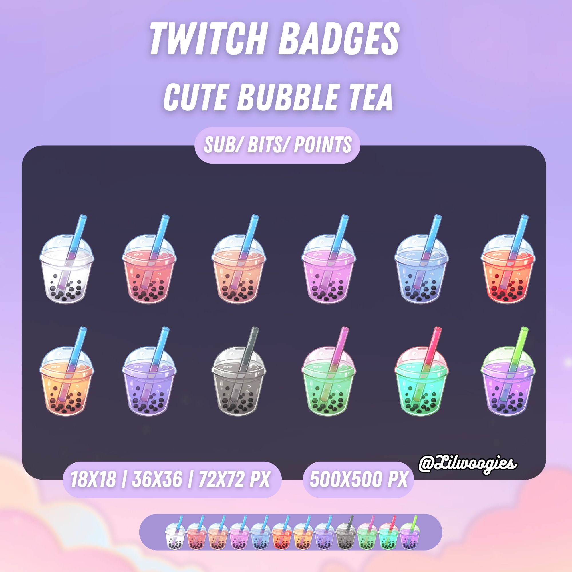 Cute Bubble Tea Sub Badges, Twitch Bit Badges, Sub Badges for Twitch ...
