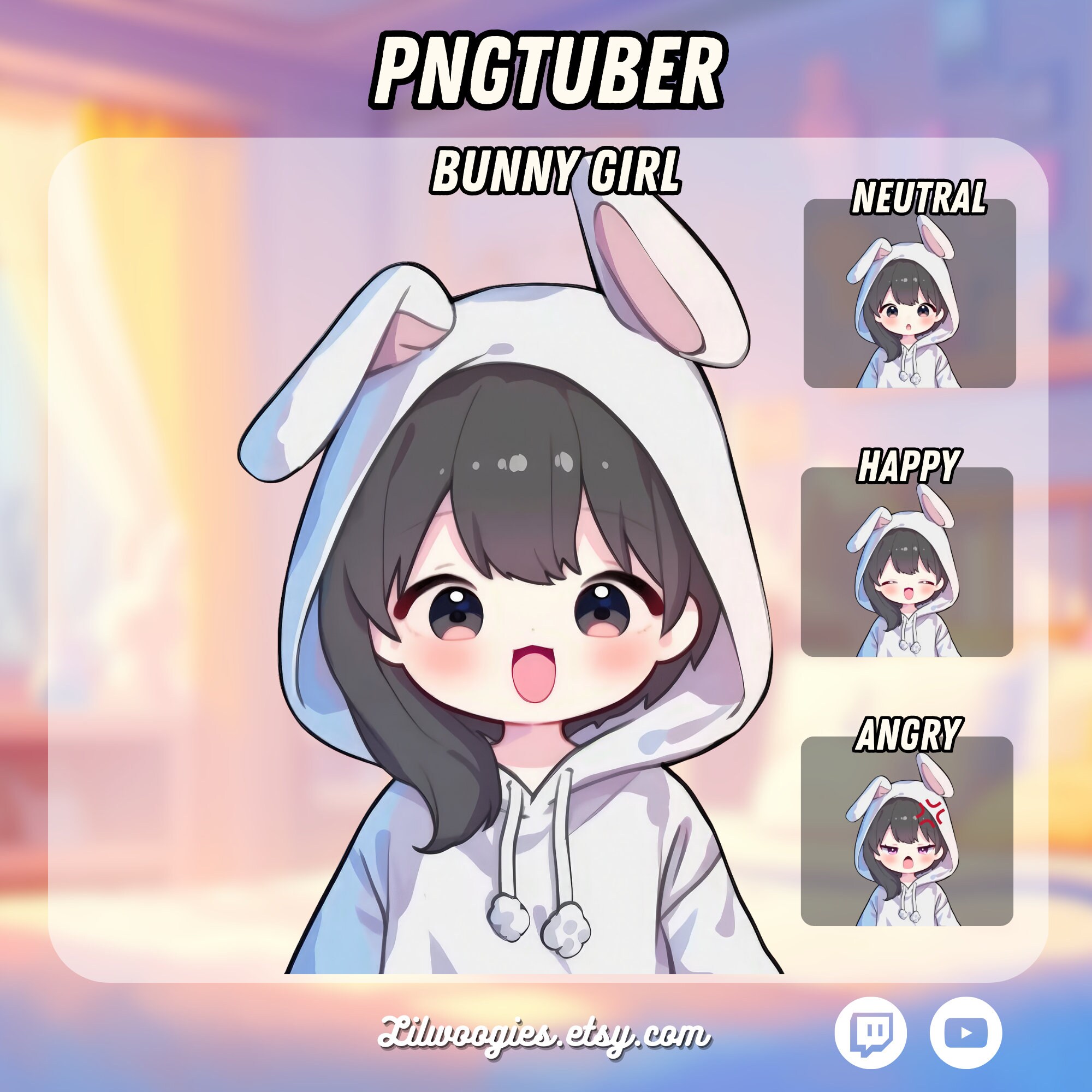 Cute Bunny Girl Pngtuber | Easter Kawaii | Ready for Twitch | Vtuber ...