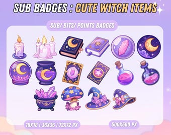 Cute Witch Items Badges For Twitch Subscribers - Twitch sub badges - Twitch bit badges - Character sub badge - Cute Points - Channel Point