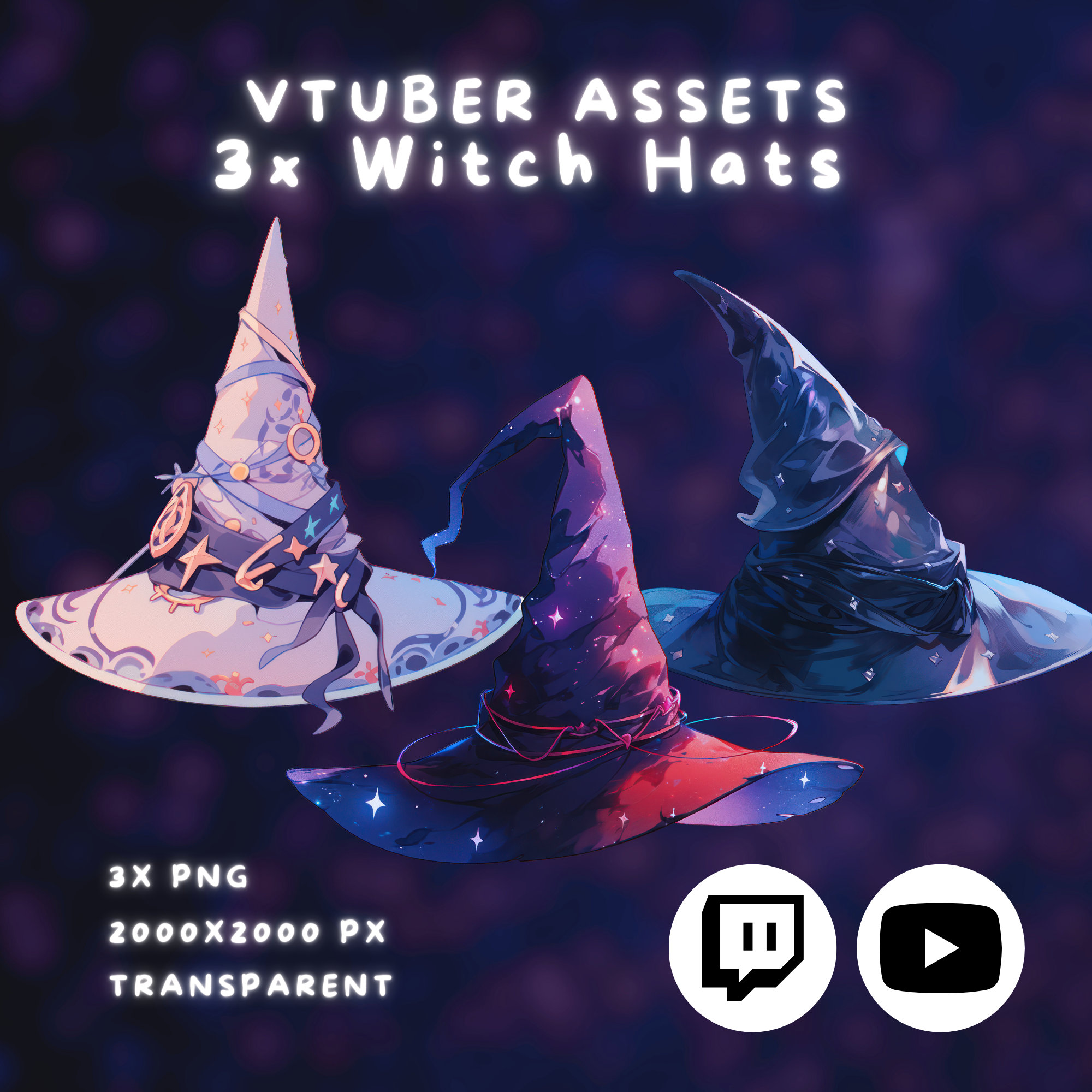 3x Vtuber Witch Hats Cute Kawaii Pink Glossy Digital Assets Digital Download Stream Decoration Etsy