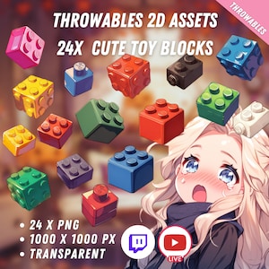 Throwable Cute Toy Blocks Assets 24x Bundle | Transparent | Kawaii | 2D Digital Assets | Digital Download | Stream Decoration