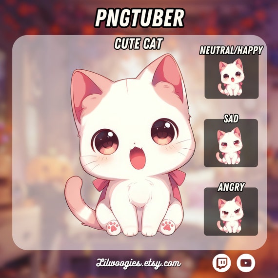 Cute Cat PNGTuber | Kawaii | Ready For Twitch | VTuber Avatar Streaming | Vtuber Assets | OBS | Premade PNG Tuber | Discord