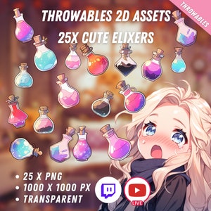 Bundle of Throwable Cute Elixirs Assets 25x | Transparent | Kawaii | 2D Digital Assets | Digital Download | Stream Decoration