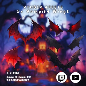 5x Vtuber Halloween Vampirflügel | Transparent | Süß | Kawaii | Grusel | Cosplay | Digitale Ressourcen | Digitaler Download | Bach Deko