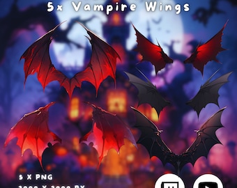 5x Vtuber Halloween Vampire Wings | Przezroczysty | Uroczy | Kawaii | Straszny | Cosplay | Zasoby cyfrowe | Pobieranie cyfrowe | Dekoracja strumieniowa