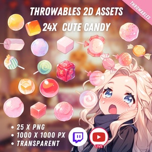 Bundle of Throwable Cute Candy Assets 25x | Transparent | Kawaii | 2D Digital Assets | Digital Download | Stream Decoration