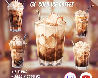 5x Ice Coffee Drink | Vtuber Assets | Transparent | Cute Late | Cappuccino | Cozy | Digital Assets | Digital Download | Stream Decoration