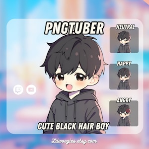 Cute Black Hair Boy PNGTuber | Kawaii | Ready For Twitch | Streamlabs | VTuber Avatar Streaming | Vtuber Assets | OBS | Premade | Discord