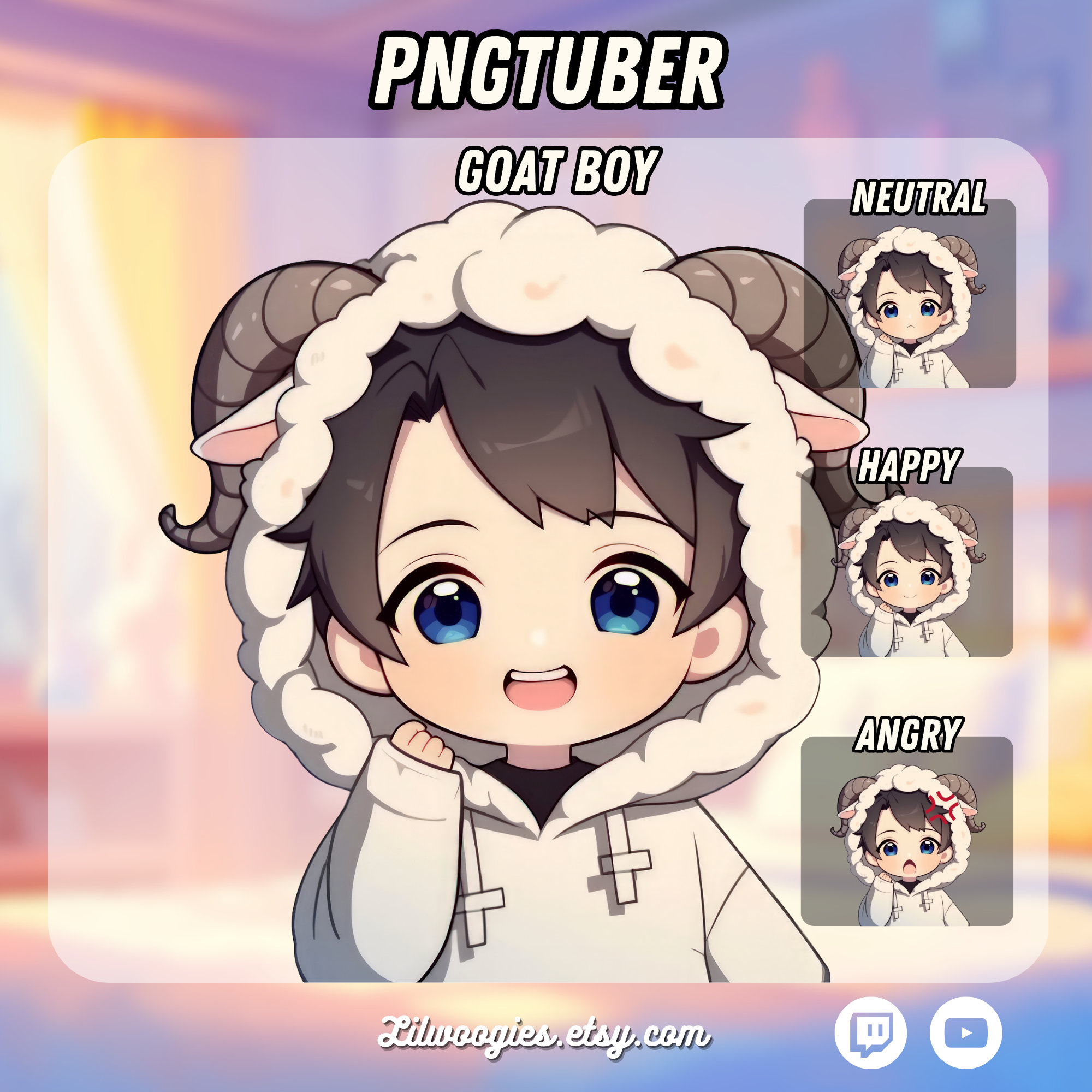 Cute Sheep Boy PNGTuber | Kawaii | Ready For Twitch | VTuber Avatar Streaming | Vtuber Assets | OBS | Premade PNG Tuber | Discord
