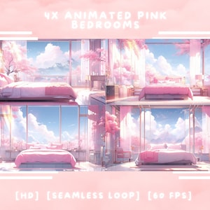 Animierter rosa Schlafzimmer Hintergrund | Vtuber Overlay | Twitch Stream Kawaii | Gemütlich | Niedlich | Glänzend | Digitaler Download | Live-Bild