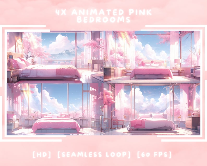 Animated Pink Bedrooms Background Vtuber Overlay Twitch Stream Kawaii