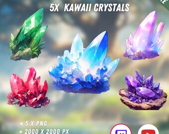 5x Mystical Crystals  | Vtuber Assets | Transparent | Cute Crystals | Botanic | Cozy | Digital Assets | Digital Download | Stream Decoration
