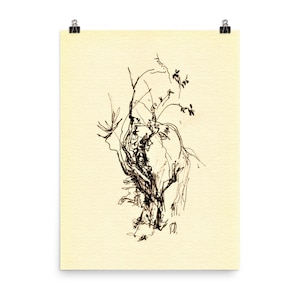 Herbstliche Wohndeko, Realistische Zeichnung, Herbst Kunstdrucke. Naturstudie, Tuschezeichnung Baum. Federzeichnung, Innenbilder.