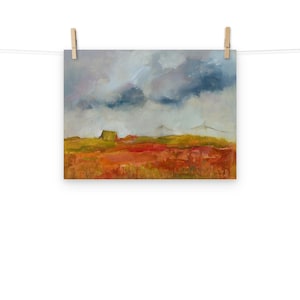 Field Painting, Fine Art Print, Original Art Print, Countryside Painting, Meadow Painting, Rural Landscape Painting Poster, Village Painting