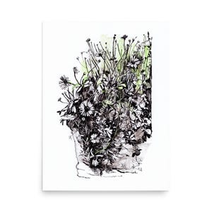Art Prints Wildblumen, schwarzweiße Kunst Zeichnung, Raum Dekor Ästhetik, Natur Line Art, Kräuter Zeichnungen, kleine Geschenke, Botanik Poster