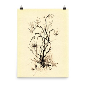 Tuschezeichnung Baum Minimalistische Innenbilder. Realistische Zeichnung, herbstliche Wohnkultur. One line Zeichnung, Kleine Geschenke, Drucke Wallart
