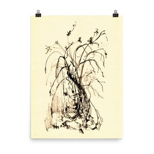 Tuschezeichnung Baum Minimalistisch Herbstlich Wohnkultur. Feder Zeichnung Bleistift Skizze. Realistische Zeichnung, Innenbilder, Drucke, Wallart