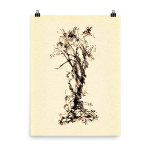 Interior Bilder, Tusche Zeichnung Baum, Realistische Zeichnung. Feder Zeichnung, Kleine Geschenke, Bleistift Skizze, Weiß Schwarz Illustration.