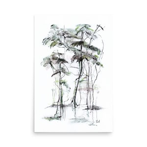 Láminas artísticas, decoración estética de habitaciones, dibujo a lápiz de árboles, póster, dibujo de una línea, arte mural, decoración de cabañas de troncos, pequeños obsequios, regalo para el mejor amigo