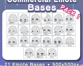 Commercial Use Emote Base Pack 1 | Twitch Emote Chibi Bases | Vtuber Youtube Discord Emote Pack