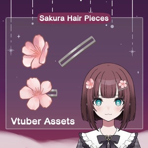 Vtuber Cherry Blossom Hair Clips  Assets| Sakura Hair Clips | Pink Flowers Hair Clips