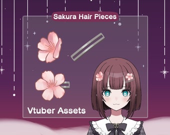 Vtuber Cherry Blossom Hair Clips  Assets| Sakura Hair Clips | Pink Flowers Hair Clips