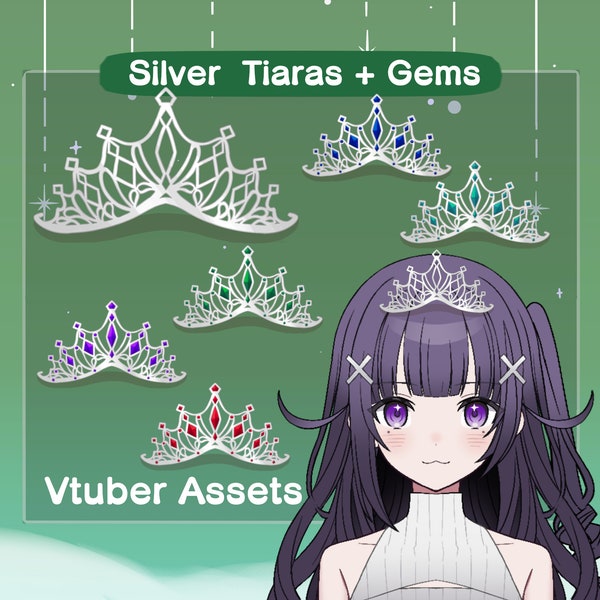 Vtuber Crown Tiara Asset | Silver Crown | Purple Blue Red Green Gems | Sapphire Amethyst Ruby Emerald Jewels