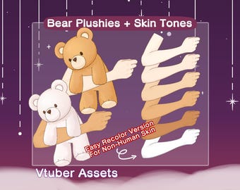 Vtuber Bear Plush Asset | Vtuber Teddy Bear | Brown White Bear Plushie Stuffie