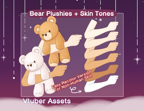 Vtuber Bear Plush Asset | Vtuber Teddy Bear | Brown White Bear Plushie Stuffie