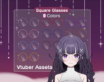 Vtuber Circle Glasses  Assets | Round Glasses | 9 Colors (red, pink, black, gold, silver, blue, purple, brown)