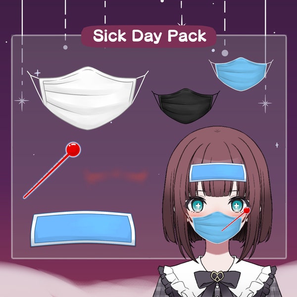 Vtuber Sick Face Mask Thermometer Pack | Fever Cooling Pad Bundle