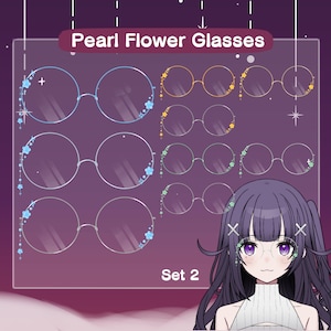 Vtuber Blumengläser Aktiv | Perle Blumen Gläser | Blumen Kreis Gläser | Blau Grün Gelb Runde Gläser (Set 2)