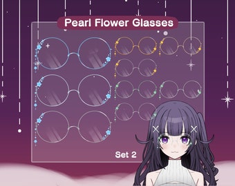 Vtuber Flower Glasses Asset | Pearl Flower Glasses | Flower Circle Glasses | Blue Green Yellow Round Glasses (Set 2)