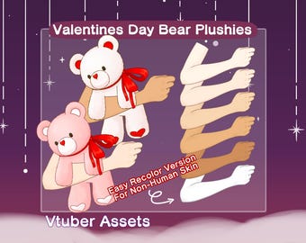 Vtuber Heart Bear Plush Asset | Vtuber Valentines Day Teddy Bear | White Pink Bear Plushie Stuffie | Valentine's Day Assets