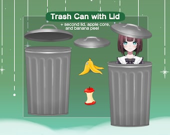 Vtuber Trash Can Asset | Garbage Can Asset | Trash Bin | + Apple Core and Banana Peel