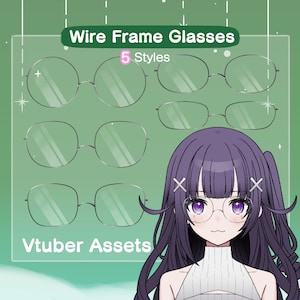 Vtuber Glasses Assets | Thin Rectangle Glasses | Circle Glasses | Wire Frame Glasses