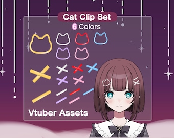 Vtuber Cat Hair Clip  Assets  | Animal Accessory | 6 Colors (silver, gold, red, pink, blue, purple)