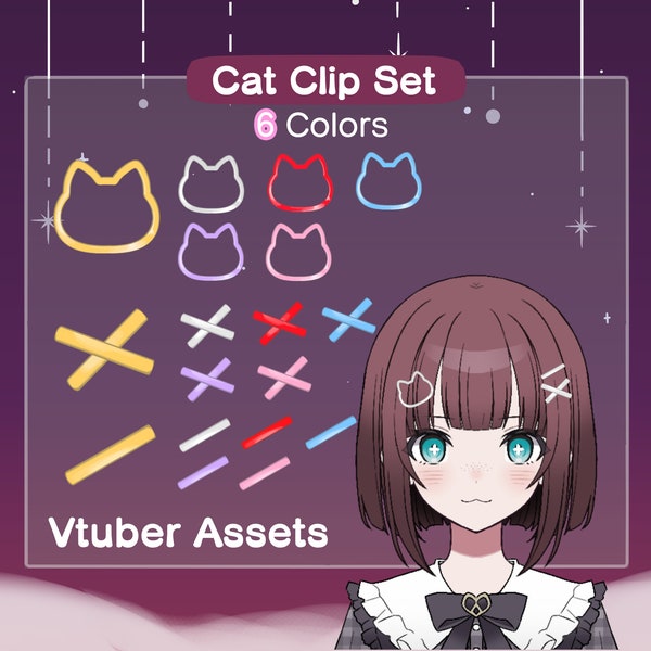 Vtuber Katzen Haarspange | Tier Accessoire | 6 Farben (silber, gold, rot, rosa, blau, lila)