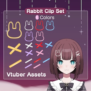 Vtuber Rabbit Bunny Hair Clips  Assets | Animal Accessory | 6 Colors (silver, gold, red, pink, blue, purple)