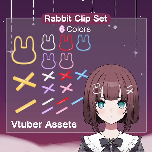 Vtuber Rabbit Bunny Hair Clips  Assets | Animal Accessory | 6 Colors (silver, gold, red, pink, blue, purple)