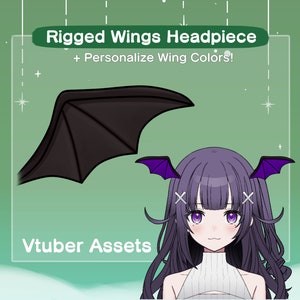 Vtuber Wing Headpiece Asset | Rigged Demon Wing Head Accessory | Dragon Bat Wings
