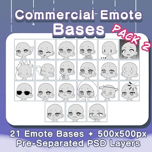 Commercial Use Emote Base Pack 2 | Twitch Emote Chibi Bases | Vtuber Youtube Discord Emote Pack