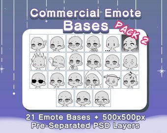 Commercial Use Emote Base Pack 2 | Twitch Emote Chibi Bases | Vtuber Youtube Discord Emote Pack