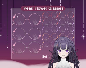 Vtuber Flower Glasses Asset | Pearl Flower Glasses | Flower Circle Glasses | Pink Red Purple Orange Round Glasses (Set 1)